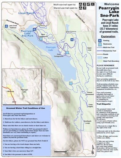Map of Pearrygin Lake Sno-Park Groomed Trail System. Published by Washington State Parks (WASP).