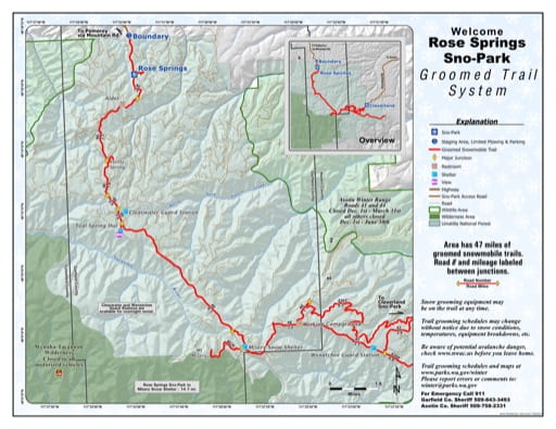 Map of Rose Springs Sno-Park Groomed Trail System. Published by Washington State Parks (WASP).