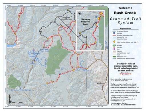 Map of Rush Creek Sno-Park Groomed Trail System. Published by Washington State Parks (WASP).