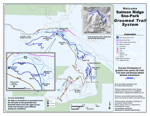 Map of Salmon Ridge Sno-Park Groomed Trail System. Published by Washington State Parks (WASP).