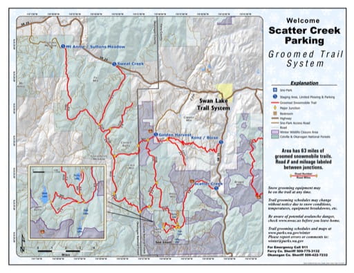 Map of Scatter Creek Sno-Park Groomed Trail System. Published by Washington State Parks (WASP).