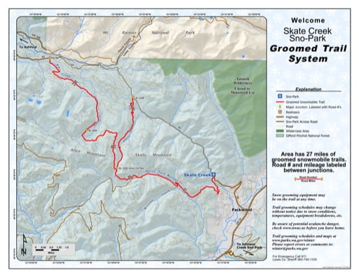 Map of Skate Creek Sno-Park Groomed Trail System. Published by Washington State Parks (WASP).