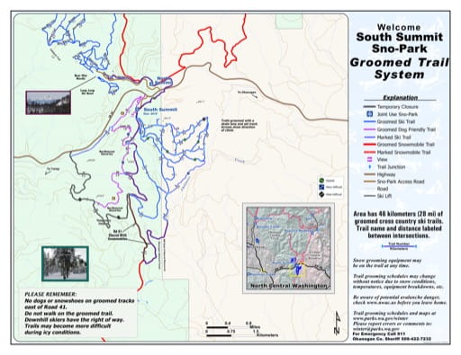 Map of South Summit Sno-Park Groomed Trail System. Published by Washington State Parks (WASP).