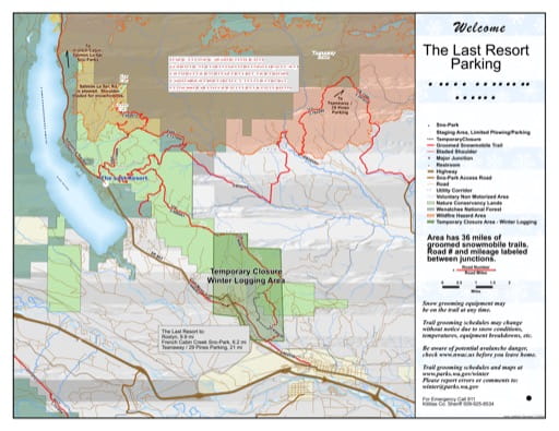 Map of The Last Resort Sno-Park Groomed Trail System in Washington. Published by Washington State Parks (WASP).