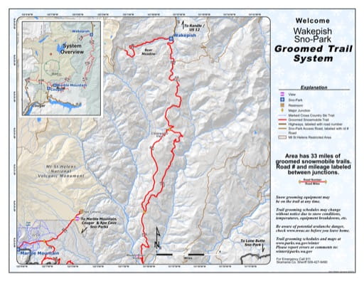 Map of Wakepish Sno-Park Groomed Trail System. Published by Washington State Parks (WASP).
