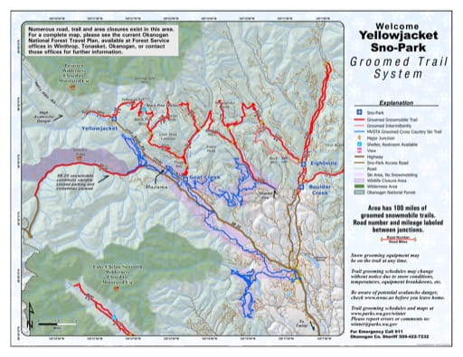 Map of Yellowjacket Sno-Park Groomed Trail System. Published by Washington State Parks (WASP).
