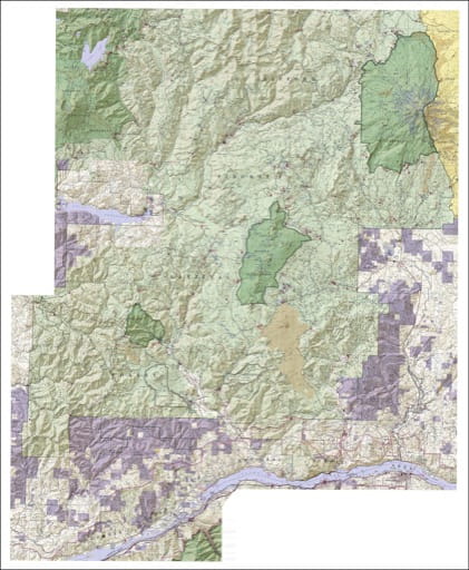 Recreation map of Mount Adams Wilderness, Indian Heaven Wilderness, Trapper Creek Wilderness in Gifford Pinchot National Forest (NF). Published by the U.S. Forest Service (USFS).