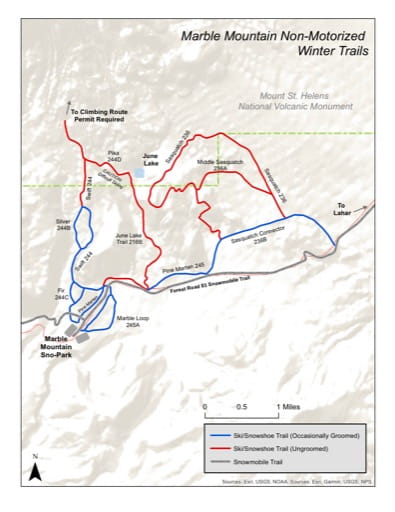 Map of Marble Mountain Non-Motorized Winter Trails in Gifford Pinchot National Forest (NF) published by the U.S. Forest Service (USFS).