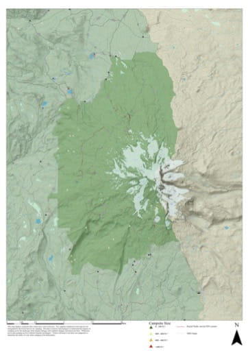 Map of capsites and social trails used in the past in the Mount Adams area in Gifford Pinchot National Forest (NF)in Washington. Published by the U.S. Forest Service (USFS).
