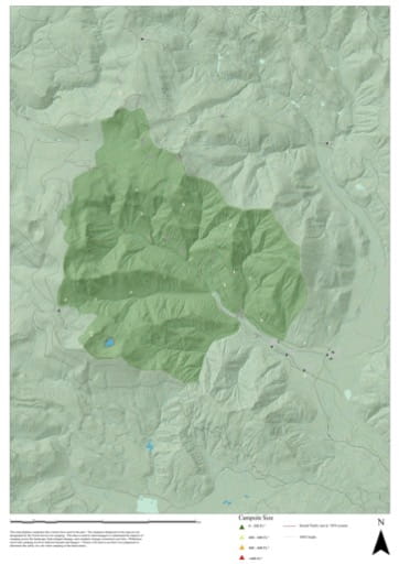 Map of capsites and social trails used in the past in the Government Mineral Springs area in Gifford Pinchot National Forest (NF)in Washington. Published by the U.S. Forest Service (USFS).
