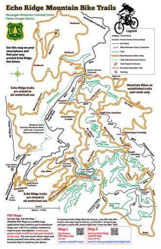 Map of Echo Ridge Mountain Bike Trails in Okanogan-Wenatchee National Forest (NF). Published by the U.S. Forest Service (USFS).