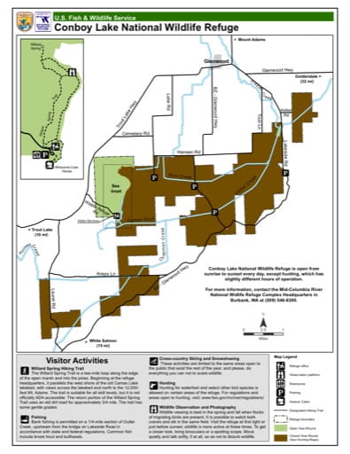 Visitor Map of Conboy Lake National Wildlife Refuge (NWR) in Washington. Published by the U.S. Fish & Wildlife Service (USFWS).