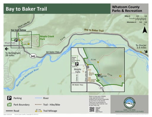 Map of Bay to Baker Trail. Published by Whatcom County Parks & Recreation