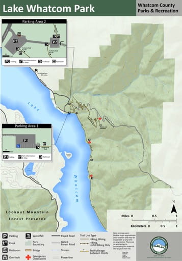 Map of Lake Whatcom Park trails. Published by Whatcom County Parks & Recreation