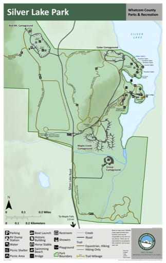 Map of Silver Lake Park trails. Published by Whatcom County Parks & Recreation