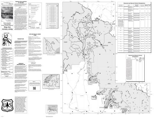 Motor Vehicle Use Map (MVUM) of the norhtern area of Pinedale Ranger District in Bridger-Teton National Forest (NF) in Wyoming. Published by the U.S. Forest Service (USFS).