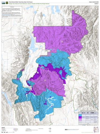 Winter Travel Map North of Bridger-Teton National Forest (NF) in Wyoming. Published by the U.S. Forest Service (USFS).