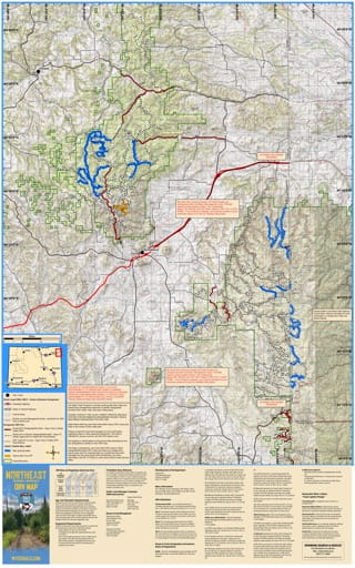 Northeast Map showing Blackhills Off-Road Vehicle Trails (ORV) in Wyoming. Published by Wyoming State Parks, Historic Sites, & Trails (WYSP).