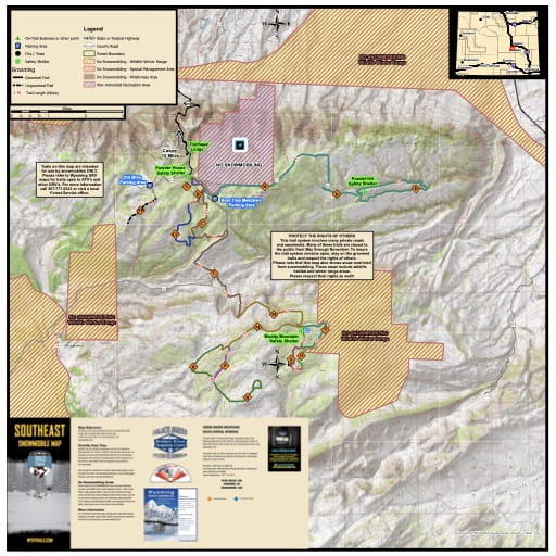Map of Casper Mountain Snowmobile Trails near Casper, Wyoming. Published by Wyoming State Parks, Historic Sites, & Trails (WYSP).