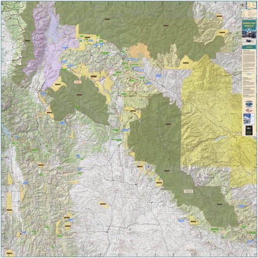 Map of the Snowmobile Trails in the Continental Divide Region in Wyoming. The region follows the Wind River Range and includes trail systems to the North: Yellowstone, Togwotee Pass, Dubois, Upper Green River and Gros Ventre areas; and to the South: Lander to Irish Canyon areas. Published by Wyoming State Parks, Historic Sites, & Trails (WYSP).