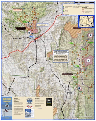 Map of Snowmobile Trails in Black Hills and Bear Lodge Mountains in northeast Wyoming. Published by Wyoming State Parks, Historic Sites, & Trails (WYSP).