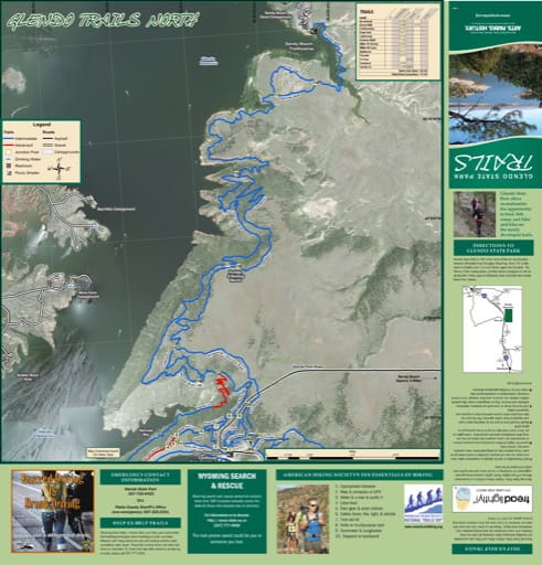 Map of the northern part of the Trail System at Glendo State Park (SP) at Glendo Reservoir on the North Platte River in Wyoming. Published by Wyoming State Parks.
