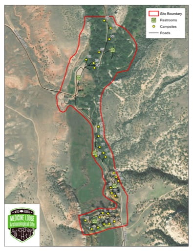 Visitor Map of Medicine Lodge State Archelological Site (SAS) in Wyoming. Published by Wyoming State Parks.