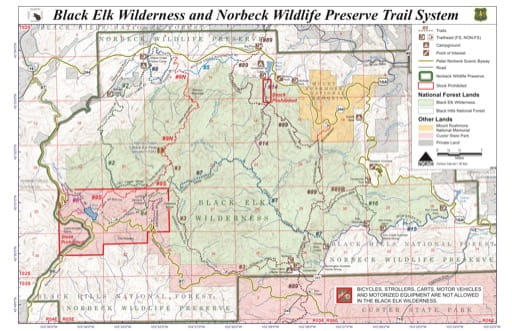 Map of Black Elk Wilderness and Norbeck Wildlife Preserve Trail System. Published by the U.S. Forest Service (USFS).