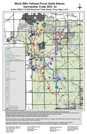 Map of Snowmobile Trails in Black Hills National Forest (NF) in South Dakota and Wyoming. Published by the U.S. Forest Service (USFS)