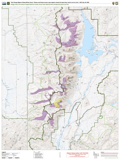 Map of Bighorn Sheep Winter Zones in Bridger-Teton National Forest (NF) in Wyoming. Published by the U.S. Forest Service (USFS).