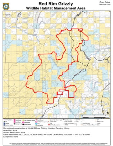 Map of Red Rim Grizzly Wildlife Habitat Management Area (WHMA) in Wyoming. Published by Wyoming Game & Fish Department (WGFD).